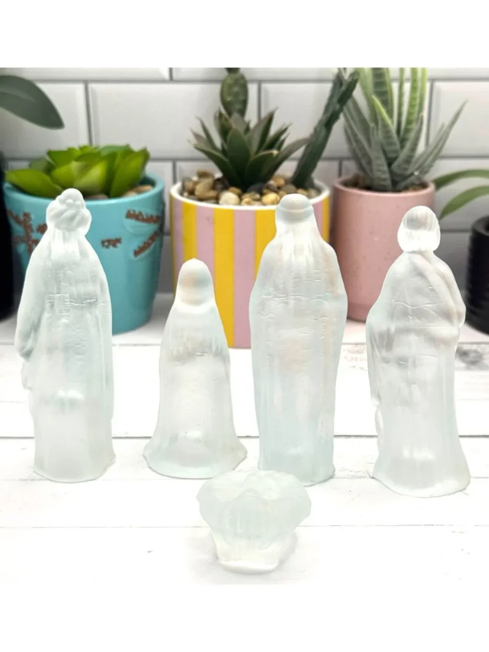 Frosted Glass Nativity Scene Figurine Set - 5 Pieces